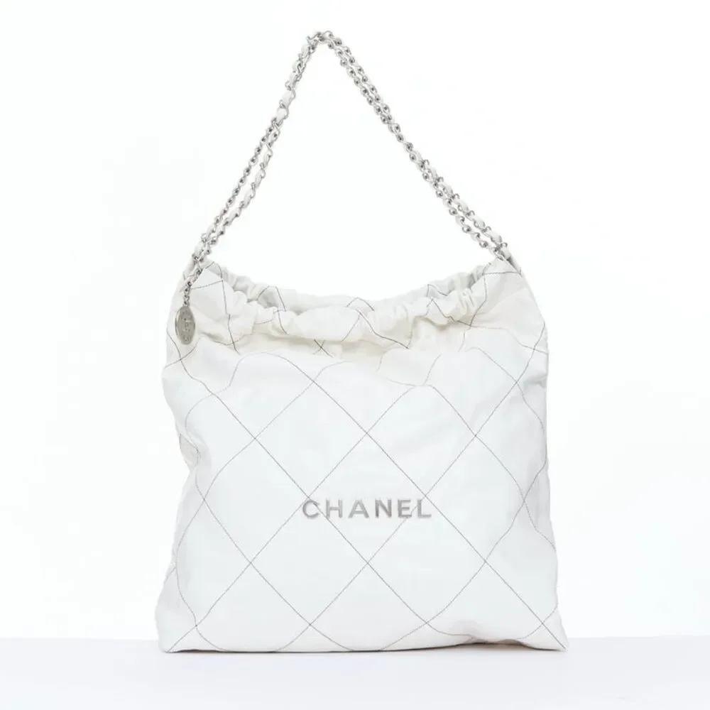 Chanel 2022 22 White Quilted Leather Hobo Bag
